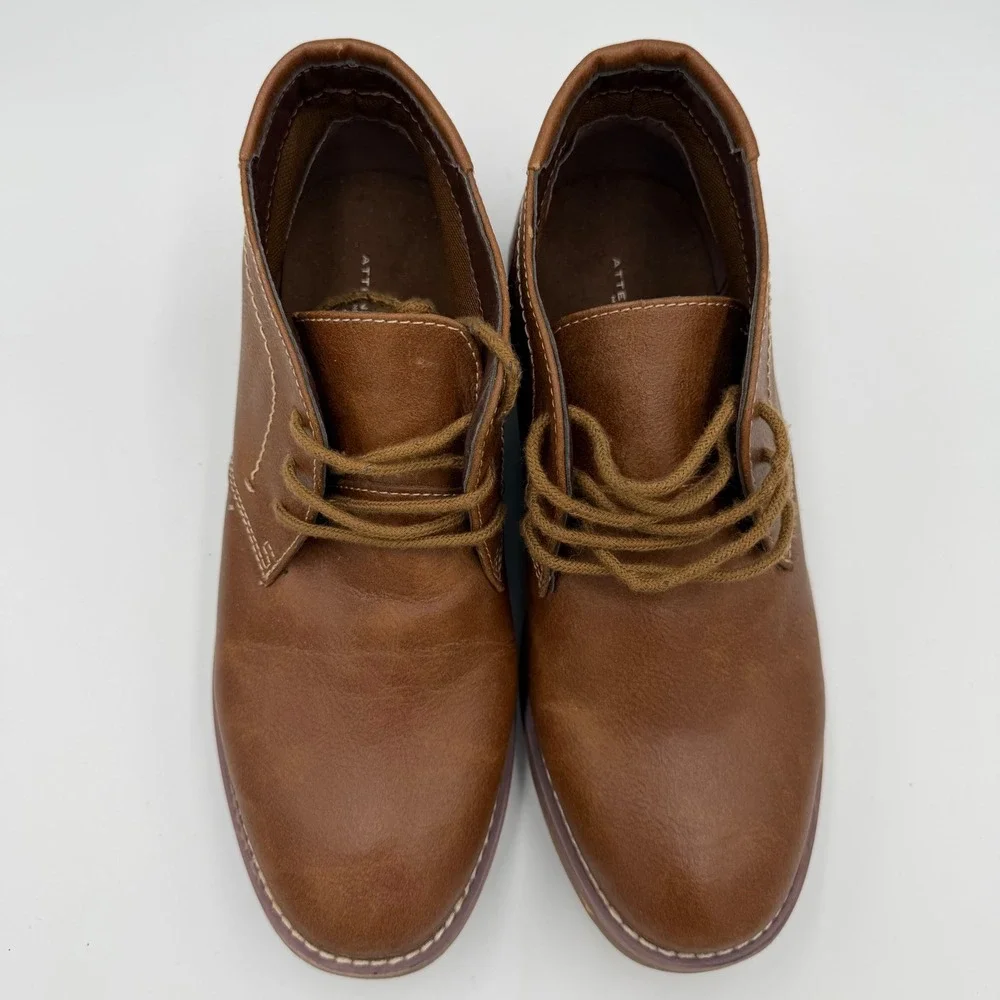 Attention Mens Brown Faux Leather Chukka Boots Size 7.5 Tan Lace Up Desert Shoes